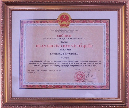 Học viện CSND vinh dự được Chủ tịch nước Cộng hòa xã hội chủ nghĩa Việt Nam tặng Huân chương Bảo vệ Tổ quốc hạng Nhất